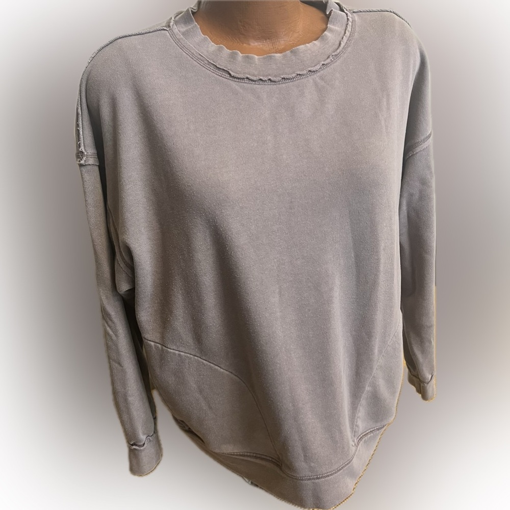 FP Movement Free People crew neck metti pullover sweatshirt taupe pockets M - Picture 2 of 8